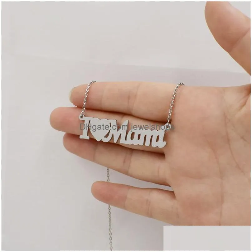 stainless steel i love mama necklace gold chains heart pendant necklaces for women girls mother day fashion jewelry will and sandy