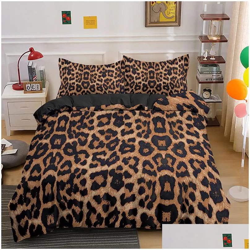 bedding sets leopard print set duvet cover for kids teens adult quilt comforter bedspread with pillowcase 230213