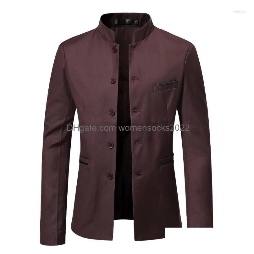 mens suits spring autumn coat mens solid color cardigan stand collar blazers long sleeve slim single-breasted jacket