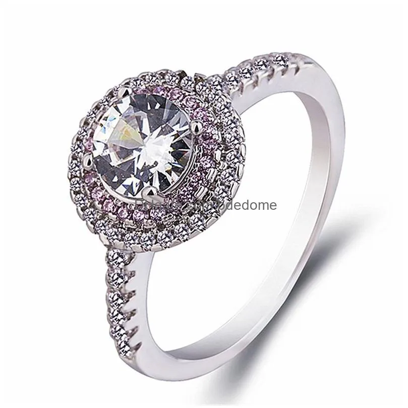 fashion women diamond ring round cyrstal engagement wedding rings band jewelry will and sandy gift