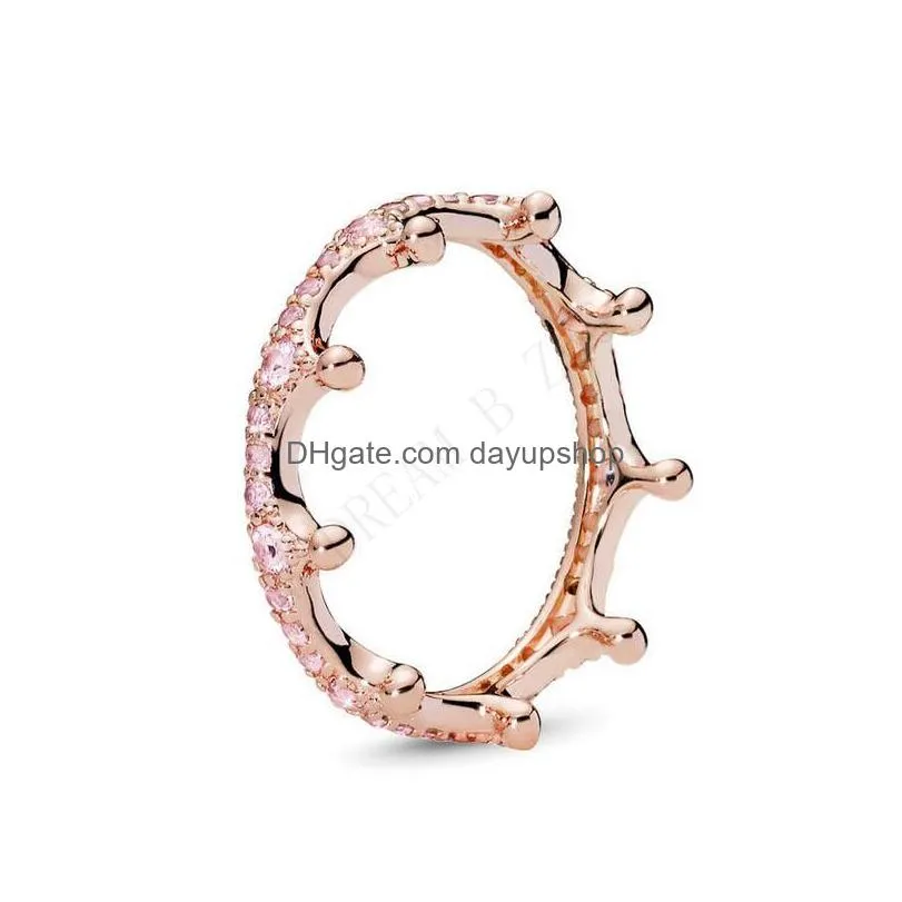 spring ring 925 sterling silver rose gold pink enchanted crown rings original fashion diy charms jewelry for women making