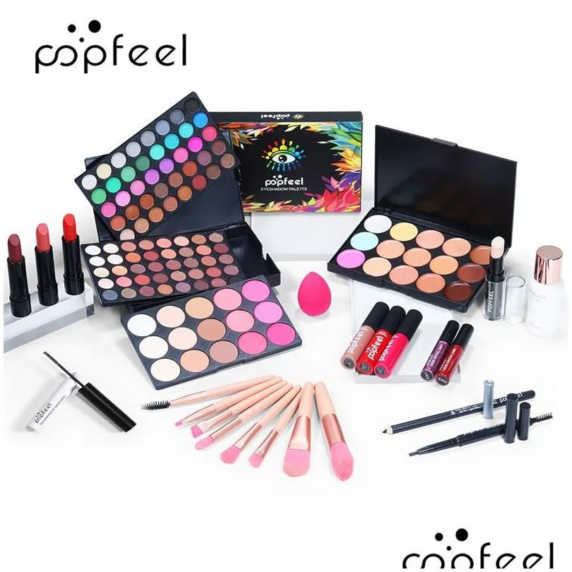 Popfeel Gift Sets Beginner Makeup 24pcs In One Bag Eye Shadow Lipgloss Lip Stick Blush Concealer Cosmetic Make Up Collection