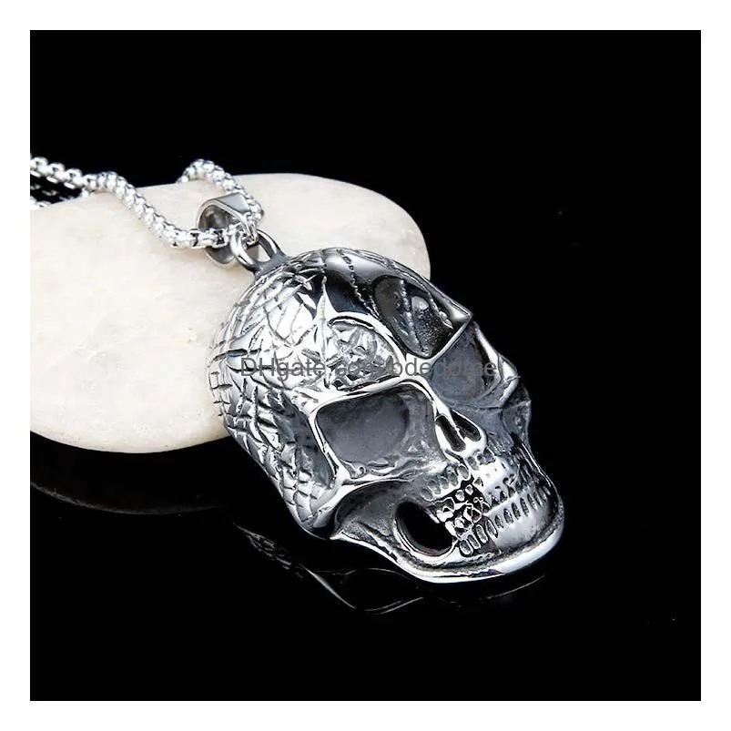 ancient silver skull pendant necklace celtic stainless steel skeleton necklaces men fine jewelry