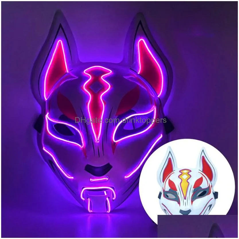 halloween fox mask cosplay party led glow mask japanese anime fox mask colorful neon light el mask glow in the dark club props fy0276