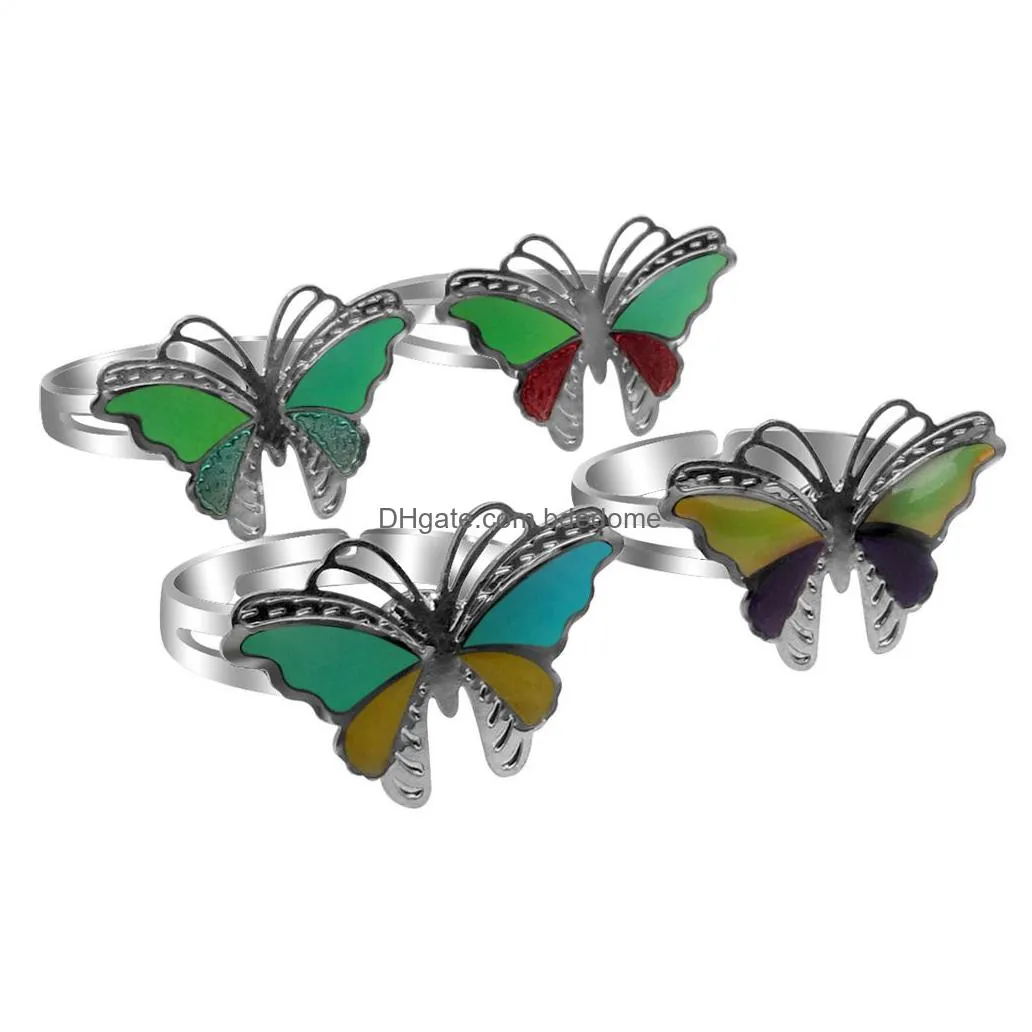 temperature sensing butterfly ring band animal changing color charm mood rings children girls fashion jewelry gift