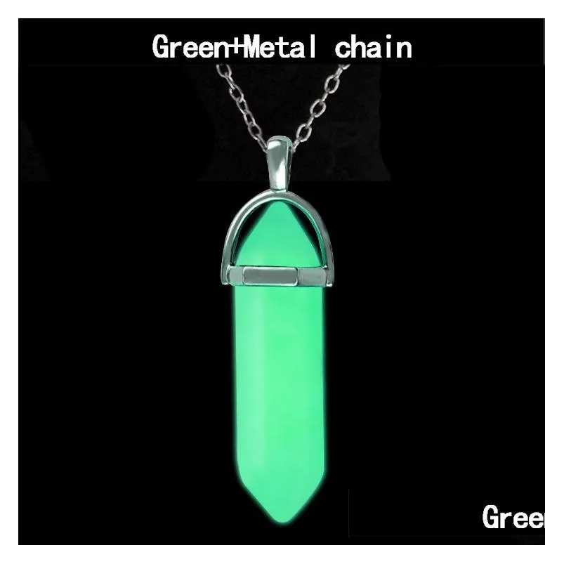 glow in the dark natural stone necklace for women quartz healing crystal point hexagonal bullet pendant rope chains men s fashion