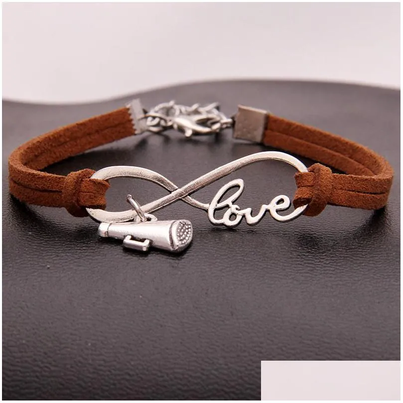 cheer leader horn charm bracelets wish infinity love velvet rope wrap bangle for women men luxury sports jewelry gift