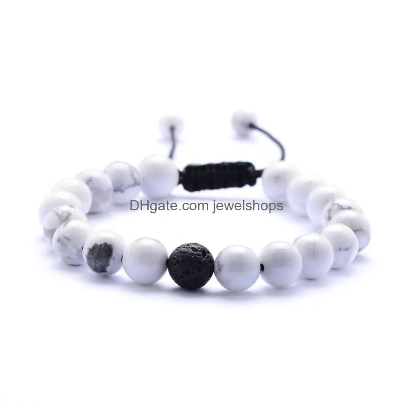 natural stone white turquoise lava howlite beaded bracelet 8mm frosted hand adjustable beaded bracelets women men fashion jewelry