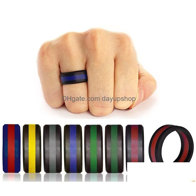 fashion silicone ring new style european and american three-layer silicone ring 7-13 us size two-color sandwich 8mm wide silicone wheel