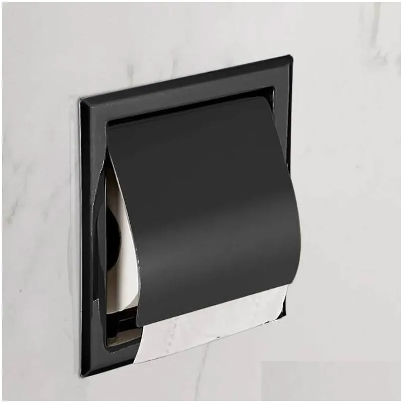 Toilet Paper Holders Single Wall Bathroom Roll Box Polished Gold Recessed Toileissue Holder All Metal Contruction 304 Stainless