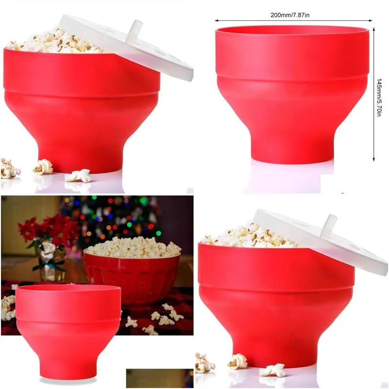 bowls silicone popcorn bowl microwave oven folded bucket creative high temperature resistant large covered