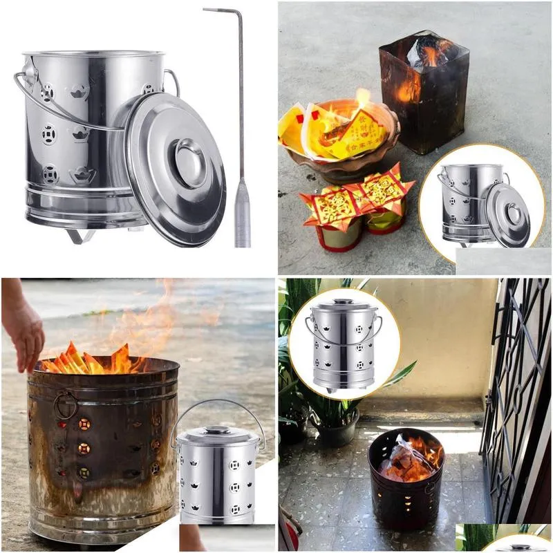 other home garden bbq grills 1 set burning fire bin useful prime burn barrel paper stainless steel incinerator for outdoor 221129