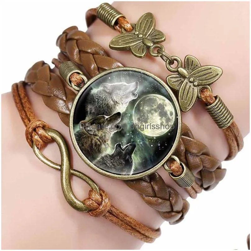 update love infinity wolf charm bracelet multilayer wrap glass cabochon bracelets women kids fashion jewelry