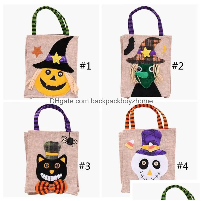 26*15cm festive party supplies halloween linen tote bag pumpkin candy storage bags 4 styles halloweens decoration handbag t9i001370