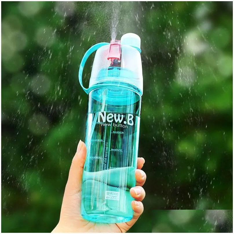 Creative Spray Sports Water Bottle 600ml Portable Outdoor Sport Water Kettle Anti-Leak Drinking Cup with Mist Hydration