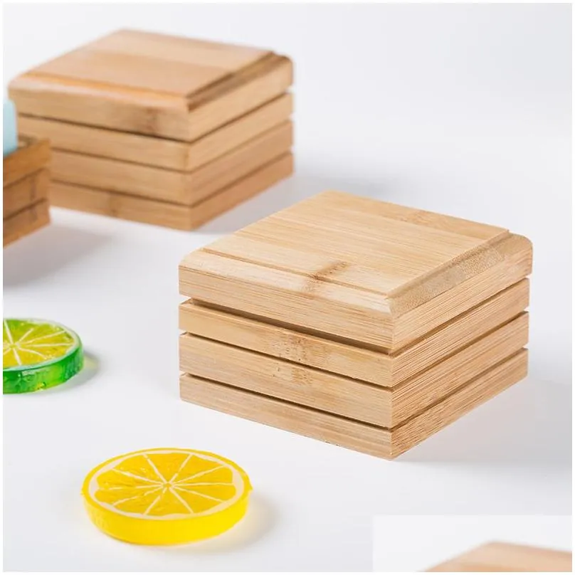 Natural Bamboo Square Soap Storage Boxes Wooden Soap Dish Tray Handmade Soap Case with Lid for Soap Holder Kitchen Bathroom Shower