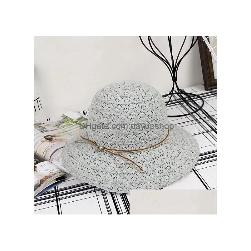 quality straw hats folding ventilate bucket hats with bowknot dome sun hat fsherman hat sunbonnets