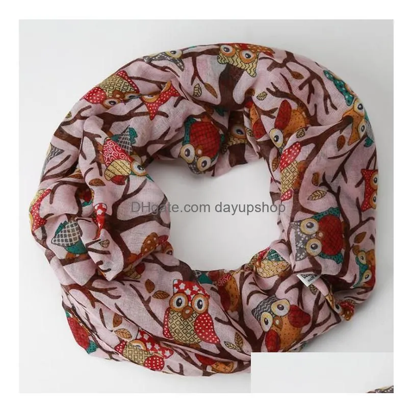 attractive design woman scarf 10 design owl printing silky wraps soft voile neckerchief scarf spring autumn accesseries