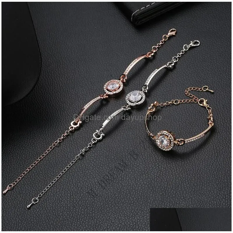 top quality diamond jewelry women bracelets alloy bracelet pave silver rose gold tone charms bangle jewelry with fast shipping