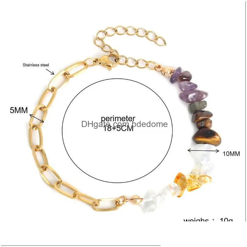 gold chain stainless steel crystal chip bracelet adjustable natural stone gravel irregular gemstone bracelets for women gift jewelry