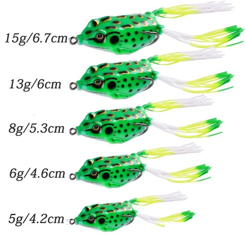 Baits Lures 15pcset Frog Soft Lure Tube Bait Plastic Fishing Lure with Fishing Hooks Topwater Ray Frog Artificial 3D Eyes Fishing Lures Set