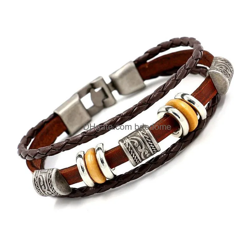 ancient silver metal bead leather bracelets multilayer wrap bracelets wristband bangle cuff for women men fashion jewelry will and