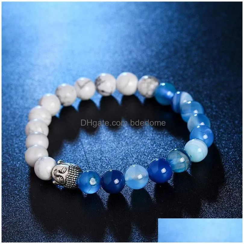 update buddha head nature stone beaded strands bracelet agate lava wristband women mens bracelets fashion jewelry gift