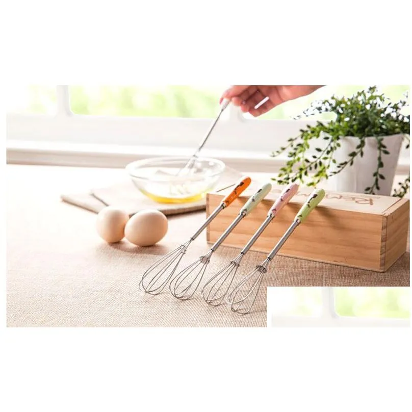 Stainless Steel Egg beaters Ceramic Handle Egg beater coffee Twist Whisk Mixer Egg cook tools Kitchen Blender Small Cake Mixer