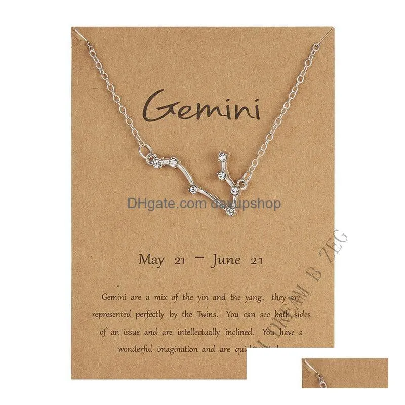 twelve constellation zodiac necklace clavicular chain star galaxy libra astrology pendant for women fashion jewelry free shipping