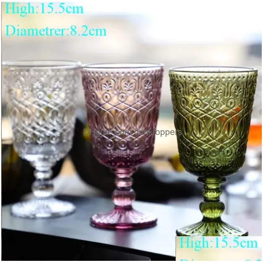 wholesale 270ml european style embossed stained glass wine lamp thick goblets 7 colors wedding decoration gifts fy5882 jy04