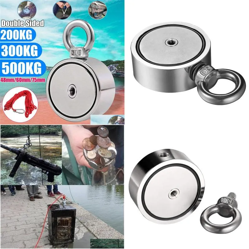 Hooks & Rails 200/300/500KG Powerful Double Sided Neodymium Metal Magnet Detector Fishing Kit 10M Strong Rope aimant puissant 19AUG30