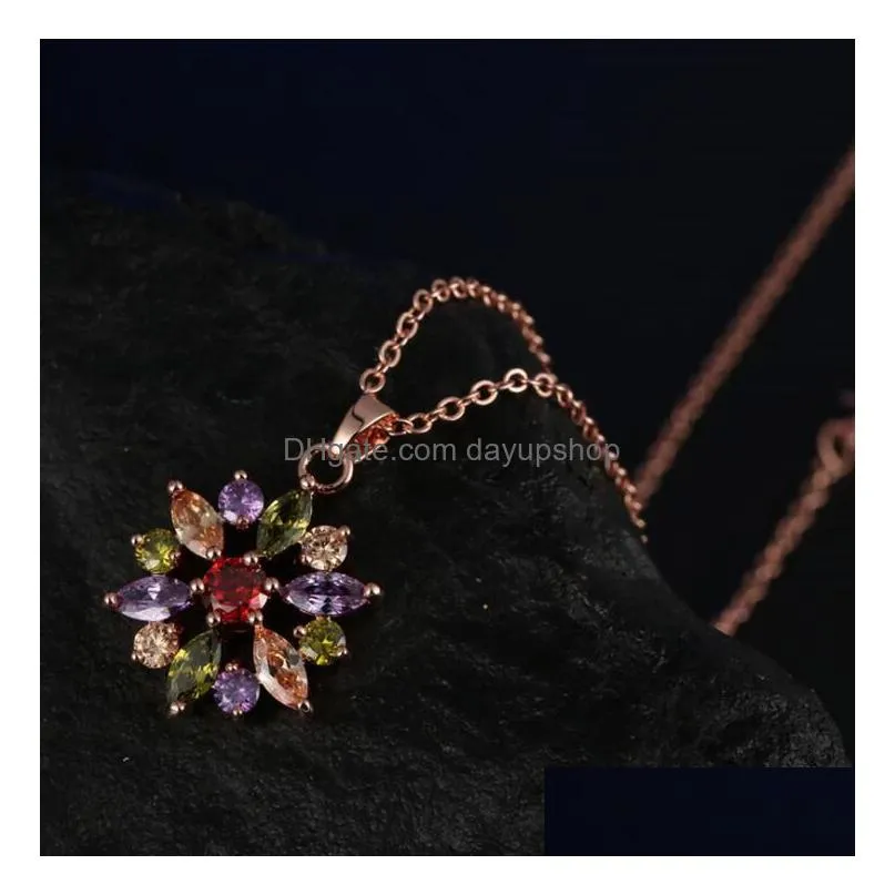 colorful crystal jewelry suit necklace earring set ring zircon pendant collarbone chain bride adorn article nice women gift