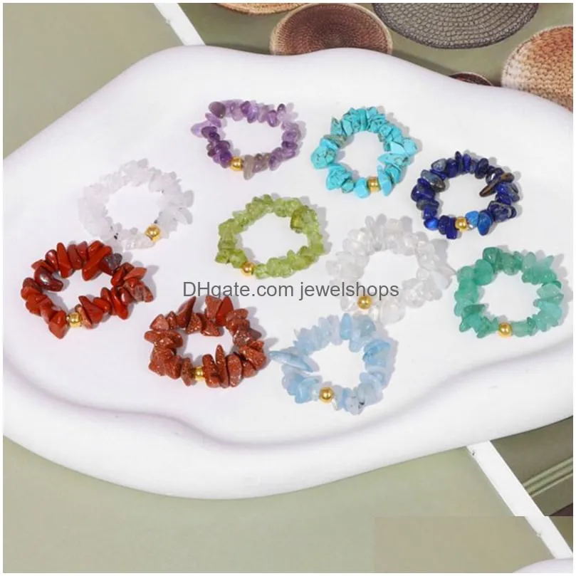 natural irregular crystal chip stone rings aquamarine amethyst colorful gravel beaded finer ring for women jewelry