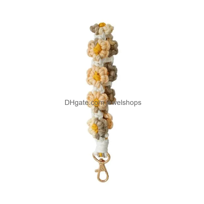 flower chrysanthemum keychain cotton rope flower handmade diy hand woven keyring hangs jewelry