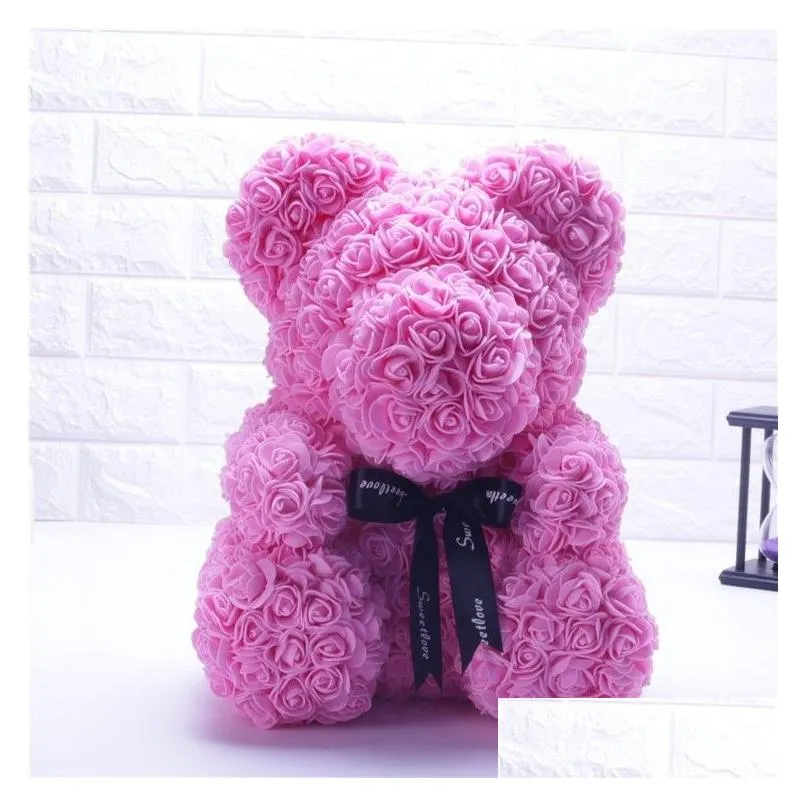 NEW Valentines Day Gift 25cm Red Bear Rose Teddy Bear Rose Flower Artificial Decoration Christmas Gift for Women Valentines