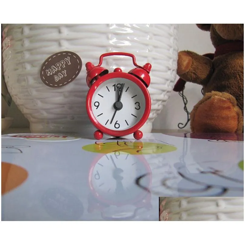 Retro Cute Mini Cartoon Metal Alarm Clocks Round Number Double Bell Desk Table Digital Clock Home Decor Candy Color