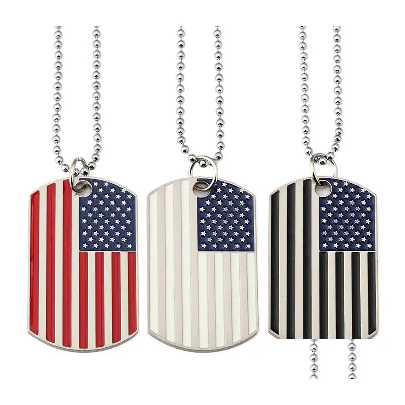 hip hop american national flag pendant necklaces men s square usa military card charm bead chain for women rapper fashion jewelry