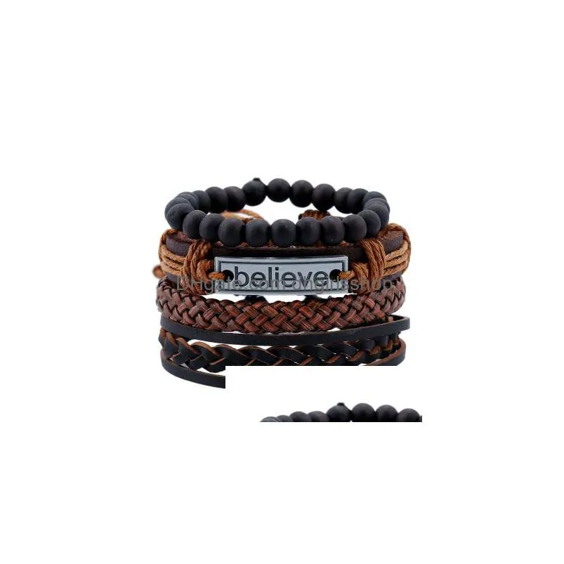 update believe bracelet adjustable weave charm braid leather multilayer bracelets wristband banle cuff women mens