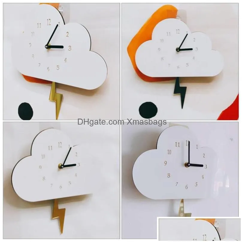 10pcs wall clocks 1pc creative swing flash clock cloud shape kids room decoration white