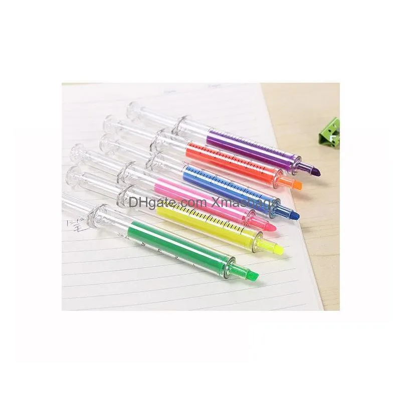 wholesale 150pcs 6 colors novelty nurse needle syringe shaped highlighter markers marker pen pens stationery school supplies