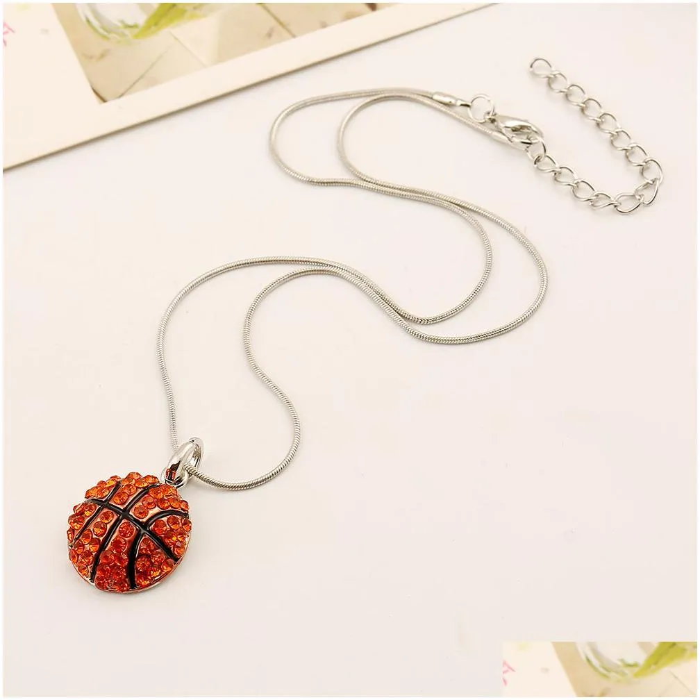 high quality ball sports necklace crystal rhinestone softball baseball basketball pendant snake chains for women men s fans fashion