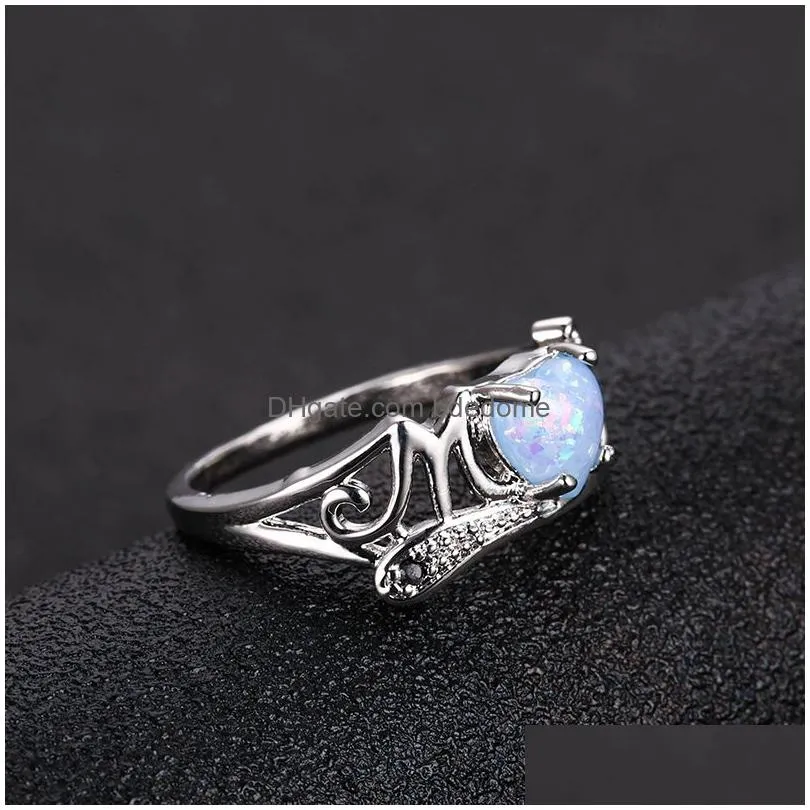 update heart opal mom ring diamond cluster rings women mother fashion jewelry