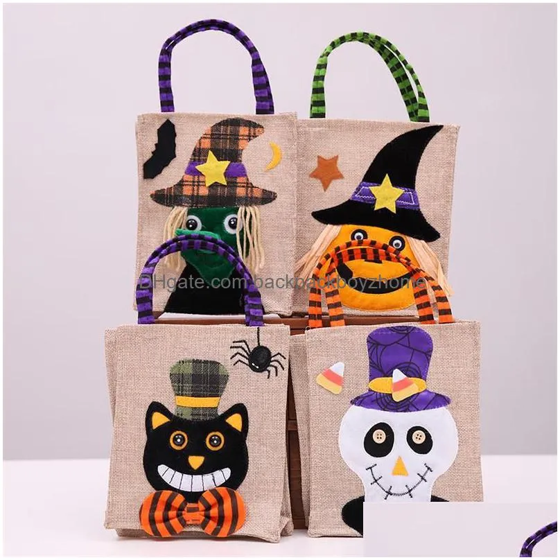 26*15cm festive party supplies halloween linen tote bag pumpkin candy storage bags 4 styles halloweens decoration handbag t9i001370