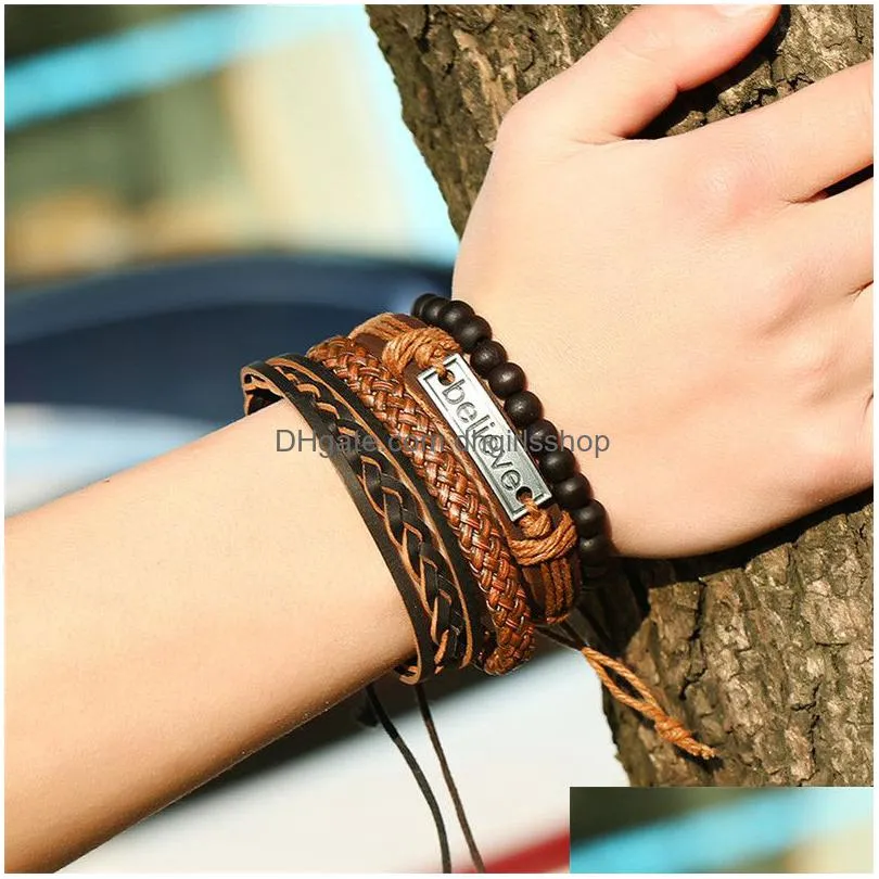 update believe bracelet adjustable weave charm braid leather multilayer bracelets wristband banle cuff women mens