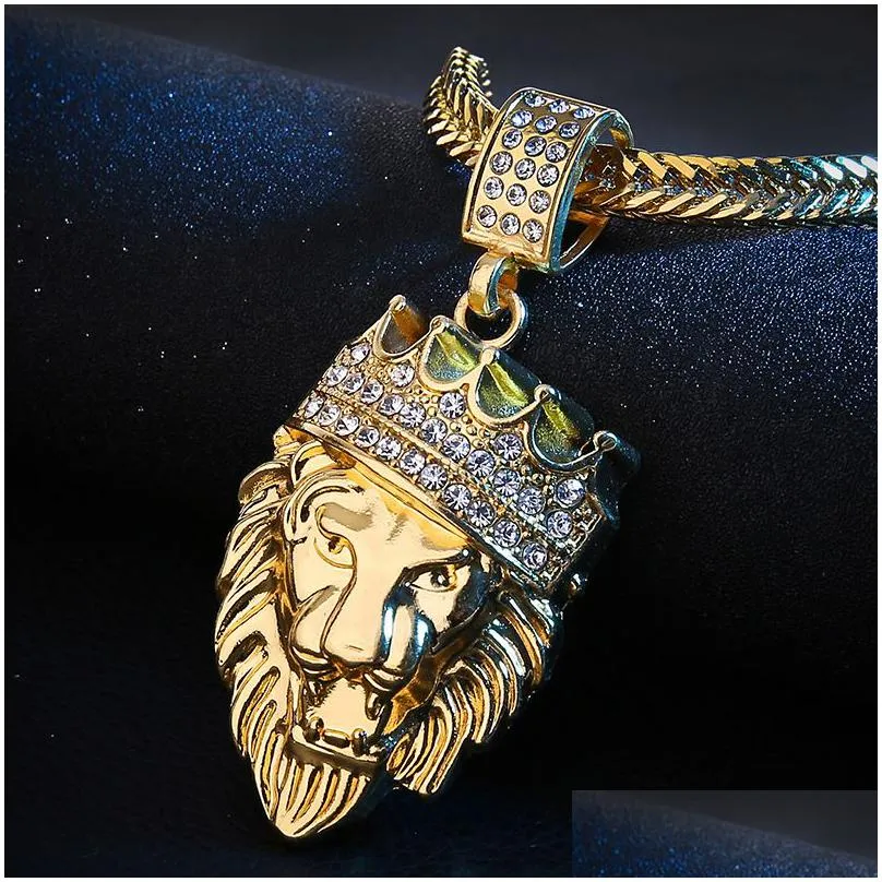men`s iced out  head necklace bling crystal animal pendant gold long chains for women hip hop jewelry