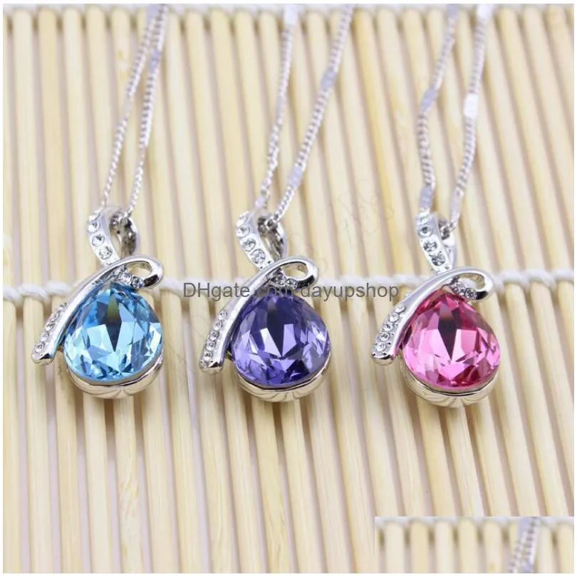 6 colors water drop pendant necklaces crystal chain diamond angel tears necklaces fashion jewelry for girls