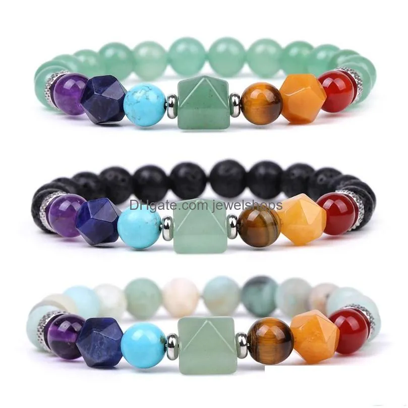 8mm natural stone green aventurine pyramid bracelet yoga 7 chakra gemstone beads bracelet for men women jewelry