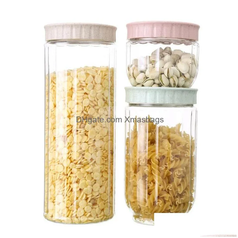 storage food plastic container sealed kitchen can grain origin box transparent three piece tank