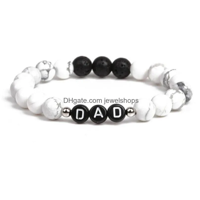 howlite lava stone bracelet english alphabet letter dad beaded bracelet for dad father birthday gift jewelry