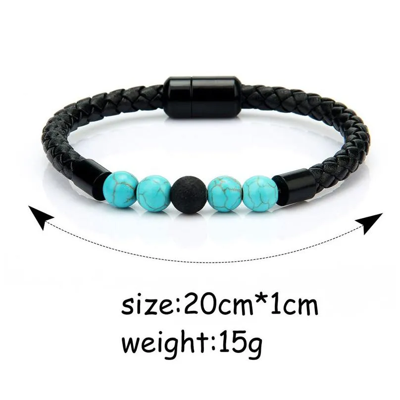 mens genuine leather lava rock bead brackets for women natural turquoise  oil diffuser stone magnetic buckle bangle fashion